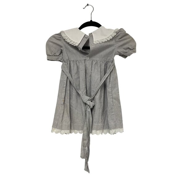 Vintage Polly Flinders Girls Dress Size 4T Gray Striped Smocked Puff Sleeve NWT - Picture 2 of 8
